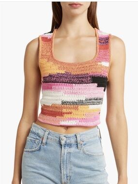 A.L.C. Multicolor Crochet Crop Tank — Pink, Orange & White